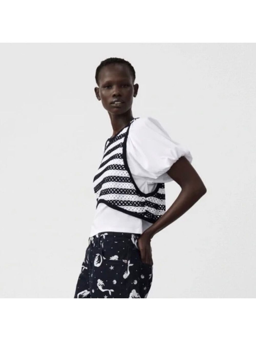 ZARA 2 in 1 Combination Short Balloon Sleeves Top w/ Vest. - Picture 4 of 12